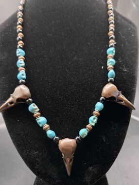Boho Turquoise Skull Necklace Gothic Western Bird Skull Beaded